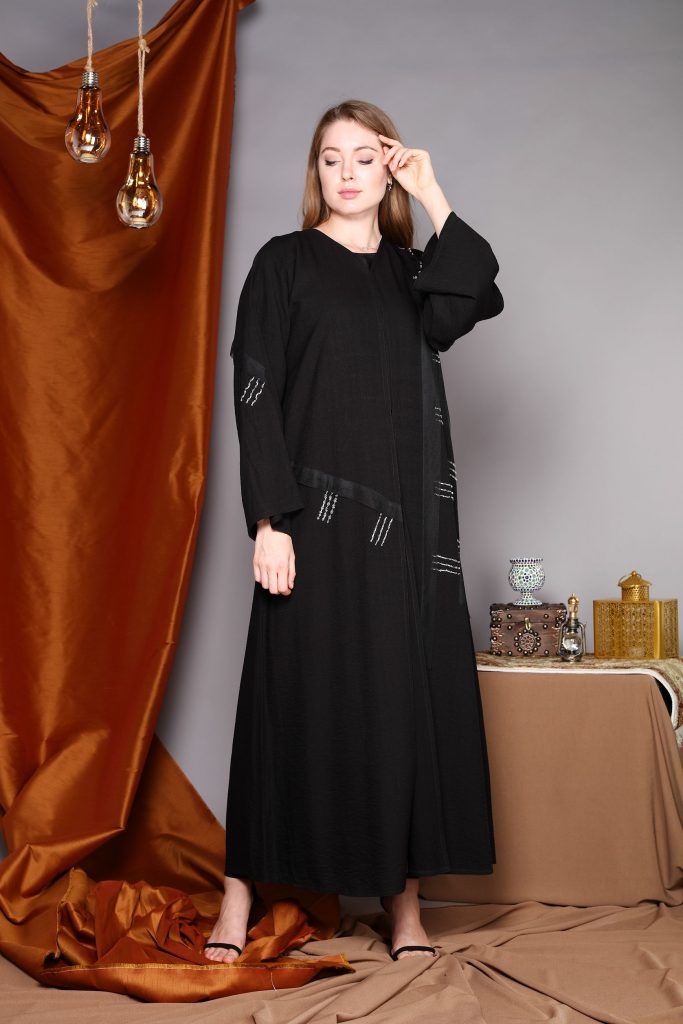 MOiSTREET Black Crystal Embroidery Abaya