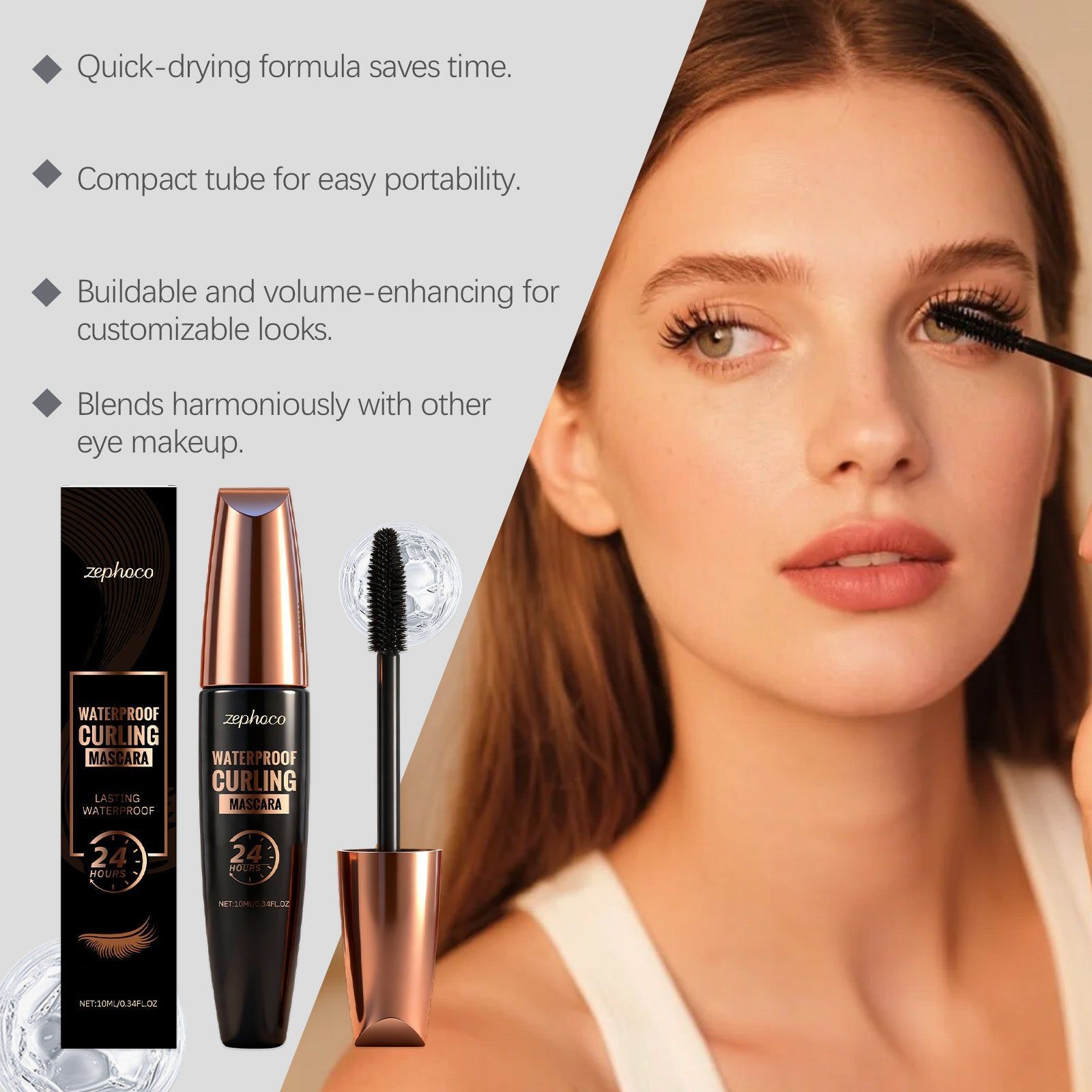 Curling Mascara Waterproof Long-Lasting Volumizing Natural Eyelash Enhancer ,10ml