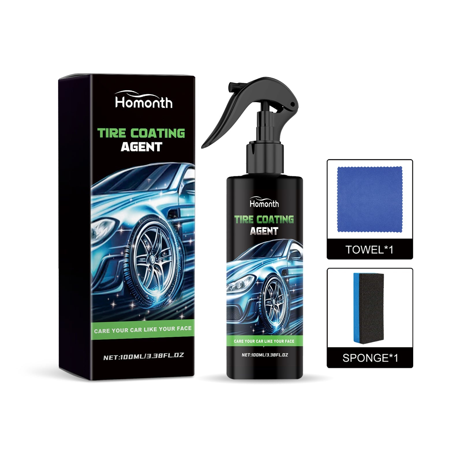 Car Tire Polishing and Cleaning Agent, Auto Tire Shine, Rust Removal, Decontamination, Anti-Aging, Easy to Use ,1set
