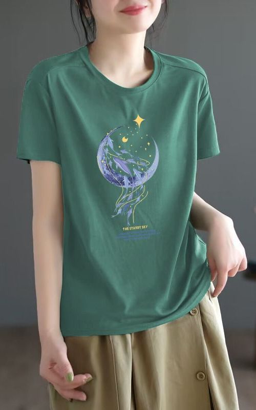 Plus Size Loose Short Sleeve Cotton T Shirt For Women