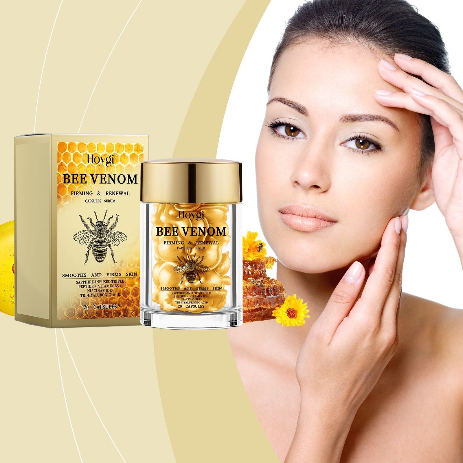 Bee Venom Facial Capsules, Fade Fine Lines, Firm, Hydrate, Youthful Skin ,20 capsules