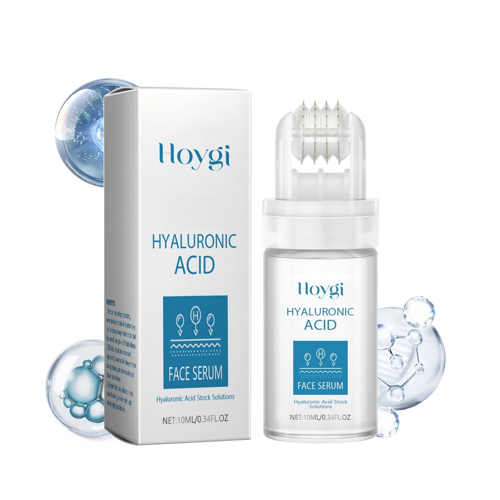 Hydrating Hyaluronic Acid Serum with Microneedle Roller for Water Replenishment and Glowing Skin ,10ml/box