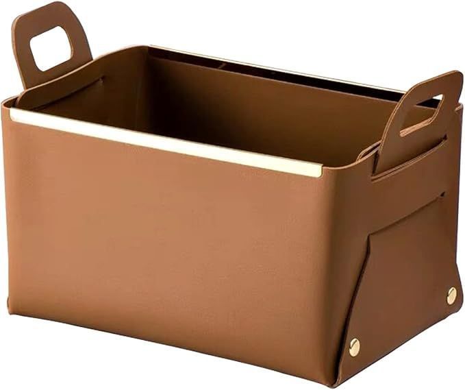 Storage Box Faux Leather Basket Small Catchall Basket Desktop Organizer