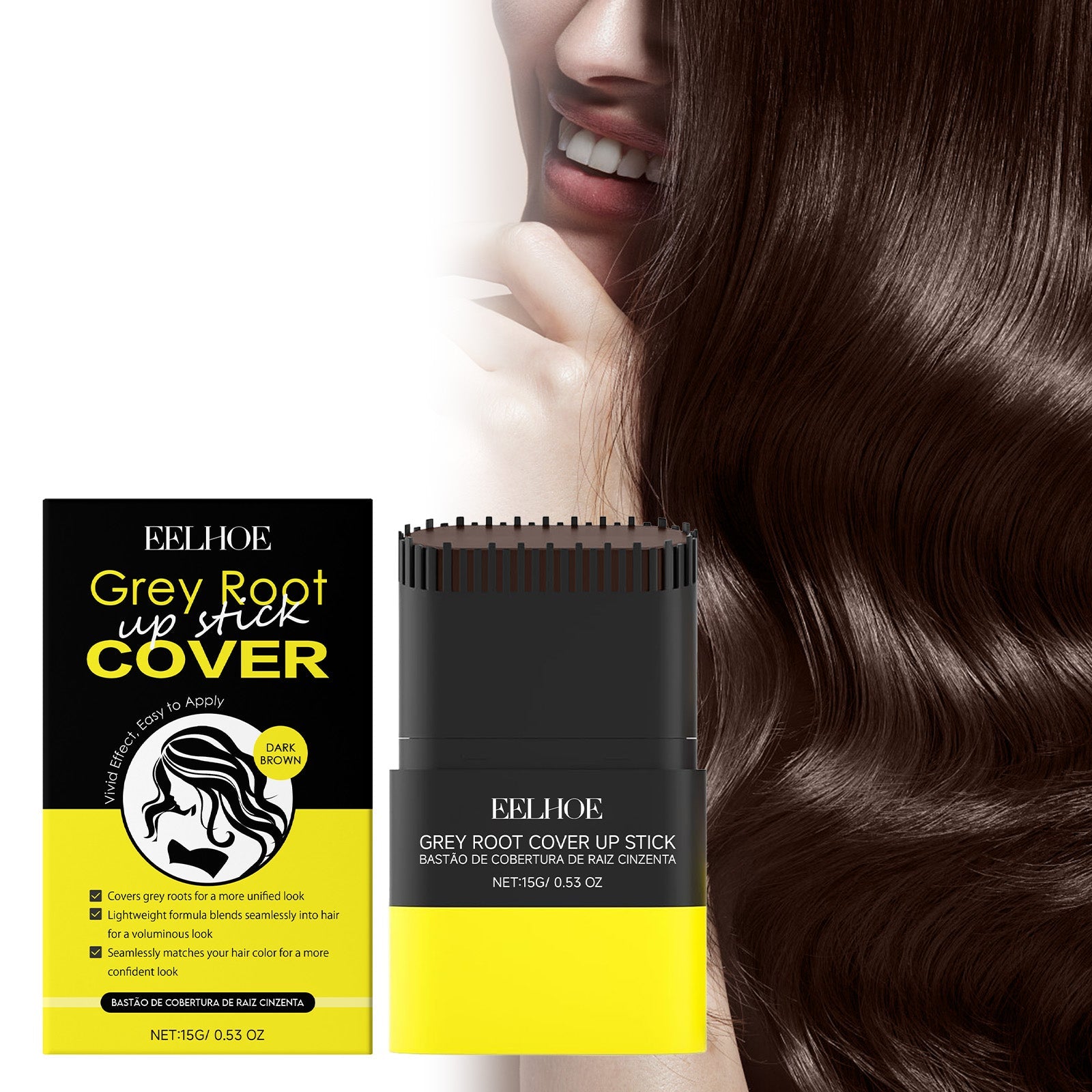 Dark Brown Hair Root Stick, Hair Care, Quick Grey Cover, Portable, Natural Look ,15g