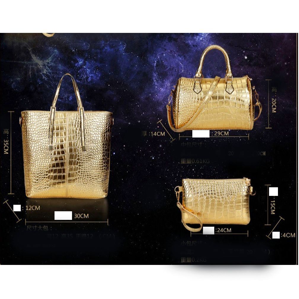 3-Piece Women's PU Handbag Set, Croc Tote, Satchel and Crossbody Clutch