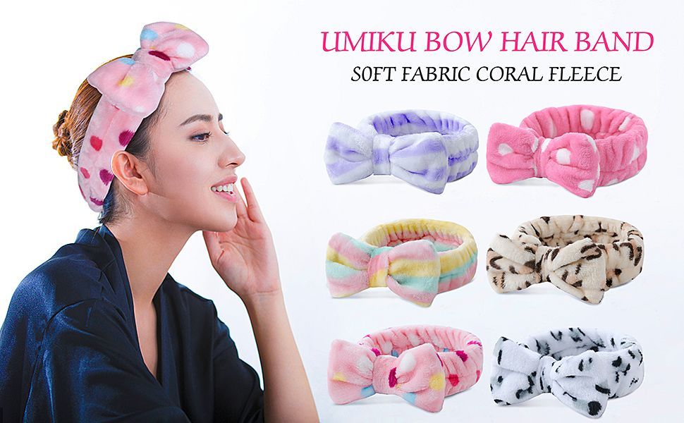 6 Pack Spa Headband Hair Wrap Facial Shower Bath Fleece Bowknot Striped Hair Band