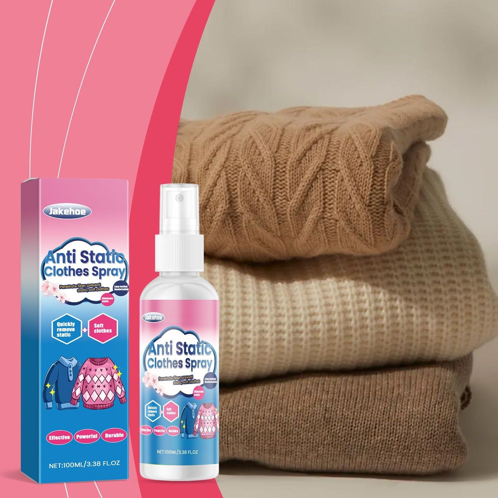 Anti-Static Wrinkle Spray, Soft and Comfortable, Static-Free Clothes, Quick Wrinkle Removal ,100ml