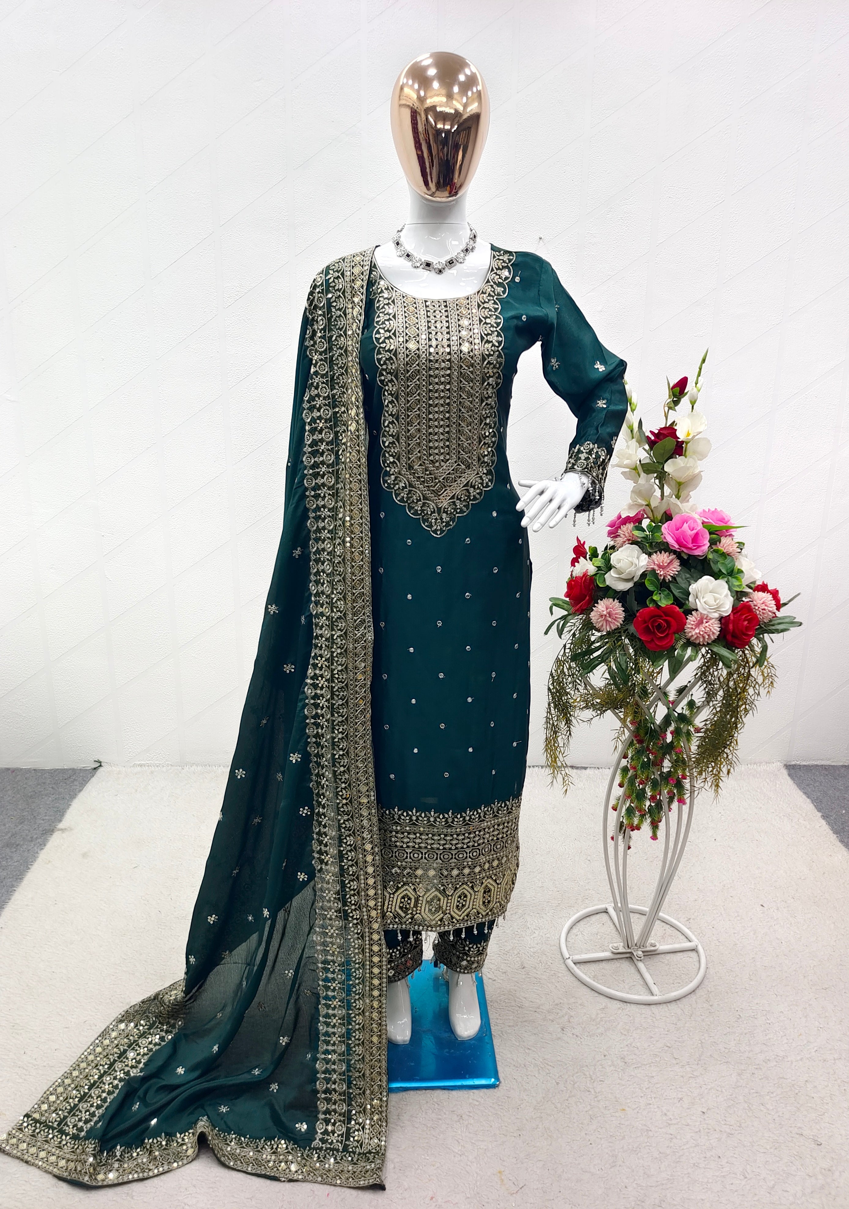 Designer Top-Pent & Dupatta With Moti Less Work