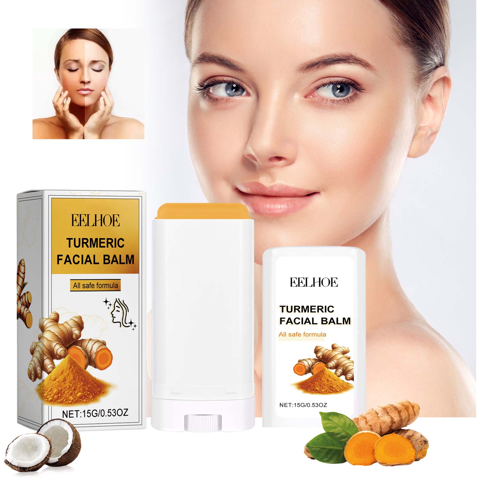 Brighten Skin Naturally with Turmeric Facial Care Stick, Hydrating, Pigmentation Reducer ,15g