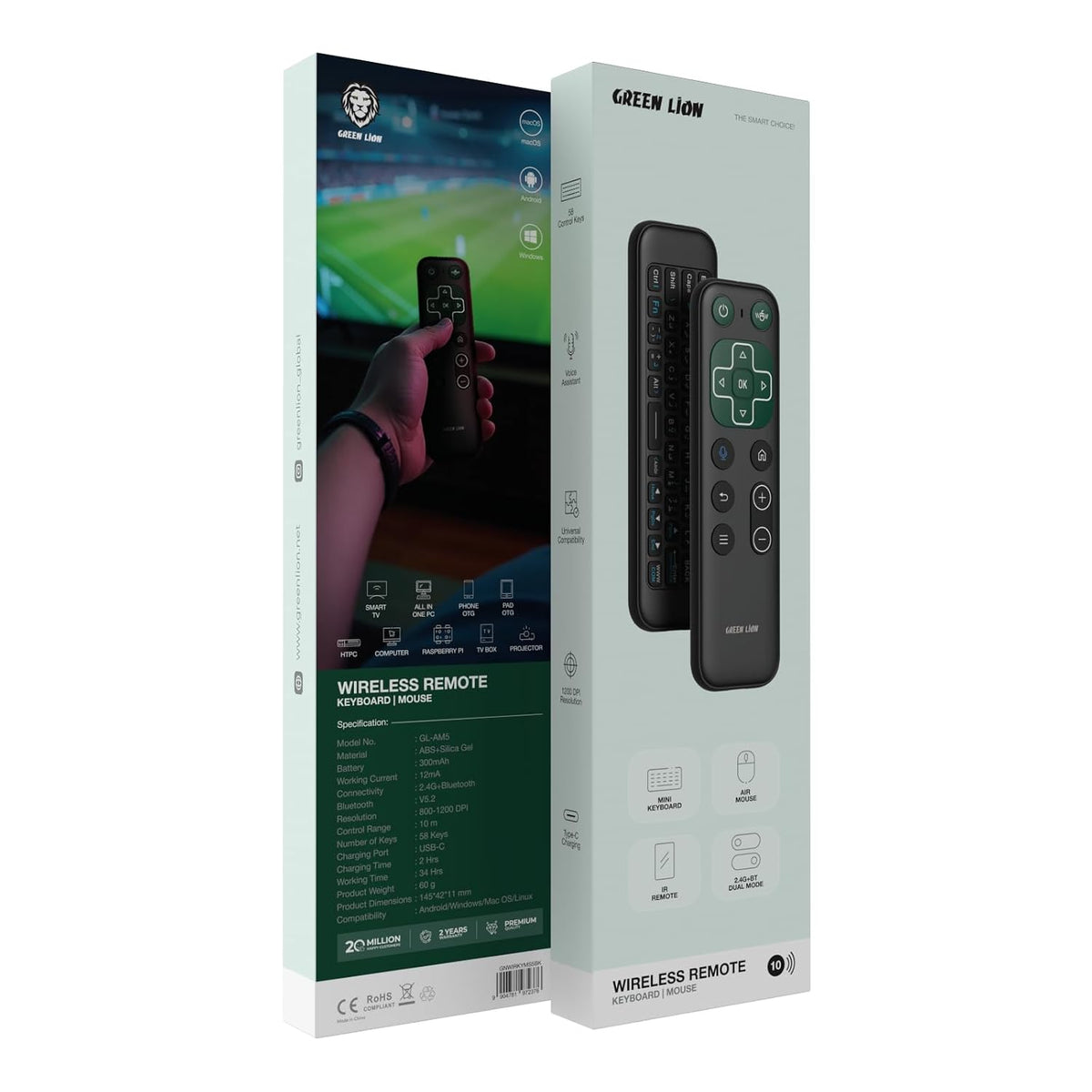Green Lion Wireless Remote with Keyboard & Mouse, Black