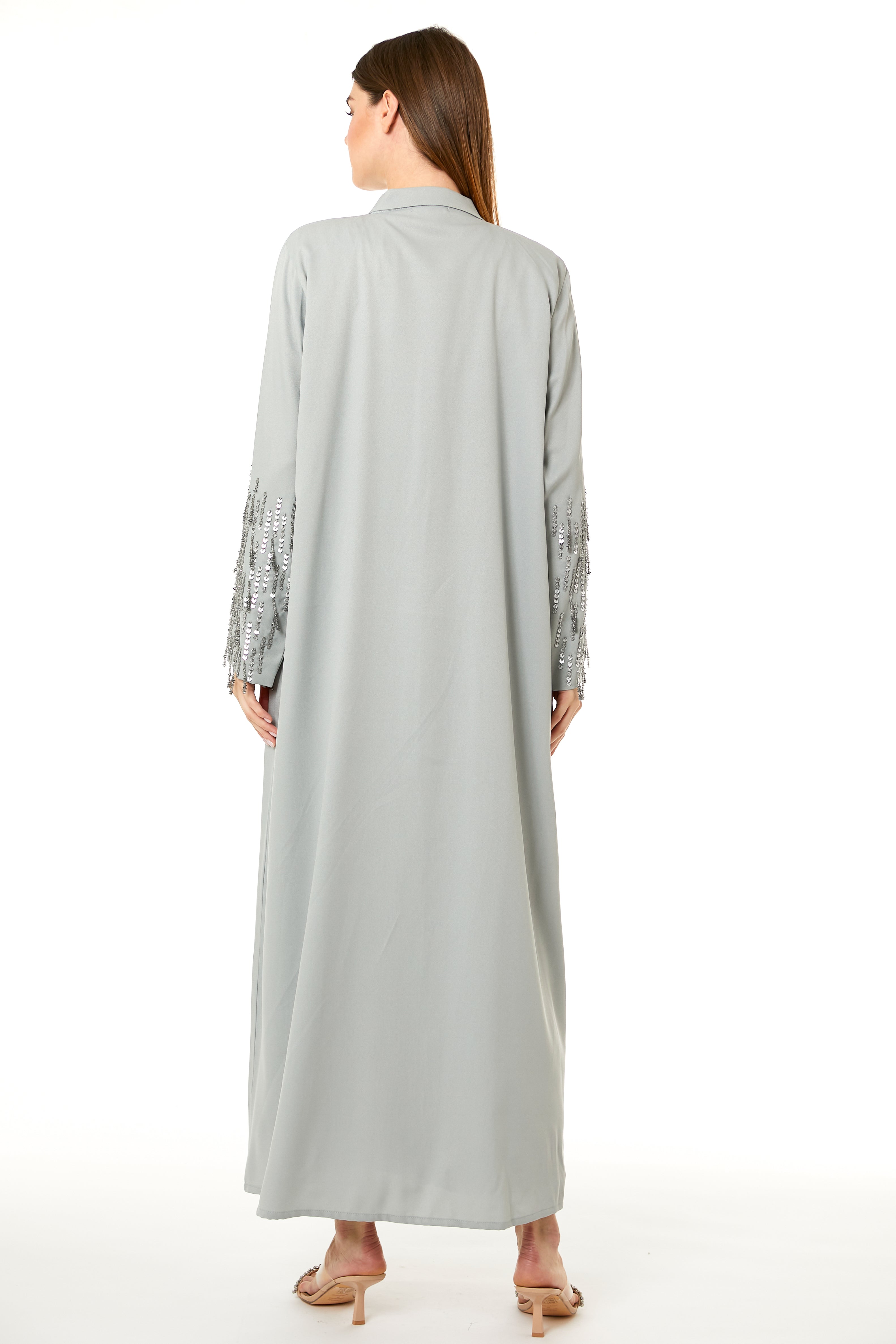 MOiSTREET Grey Korean Nida Hand Embellished Abaya