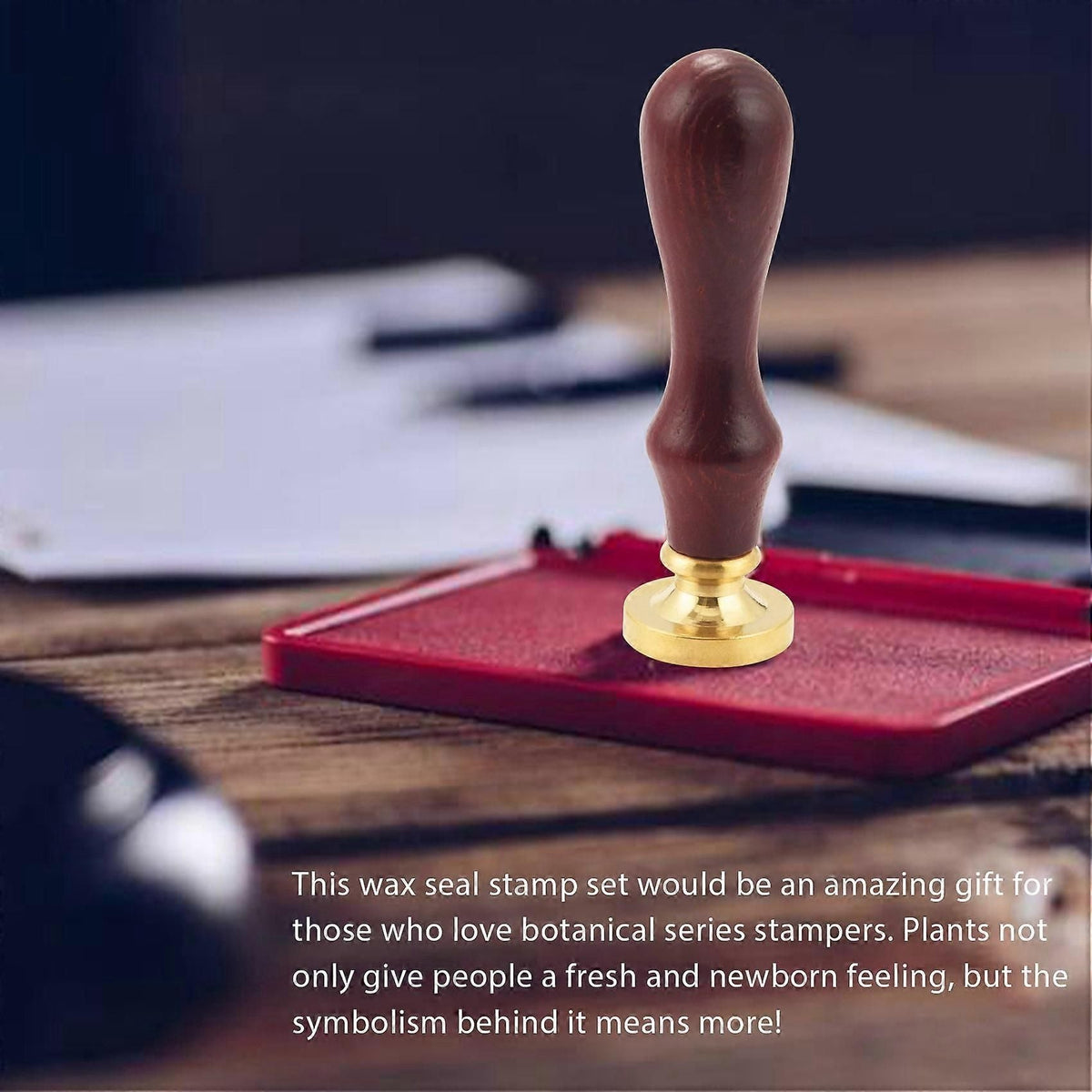 6Pcs Botanical Sealing Wax Stamp Brass Heads + 1Pc Wooden Handle