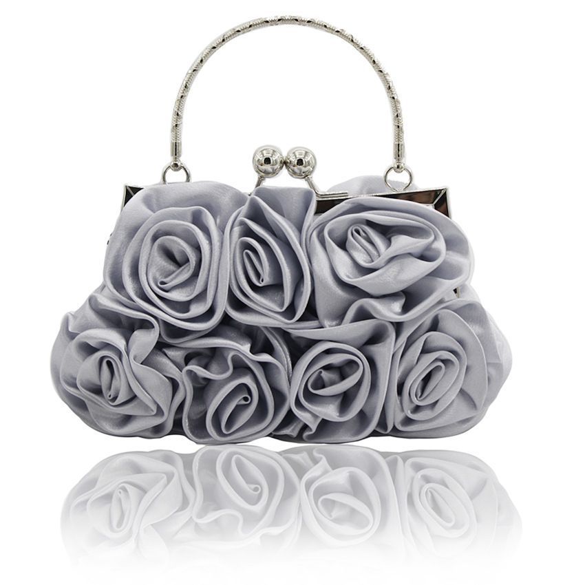 Woman Evening Bag Flower Satin Pouch Clutch Bag for Wedding Party