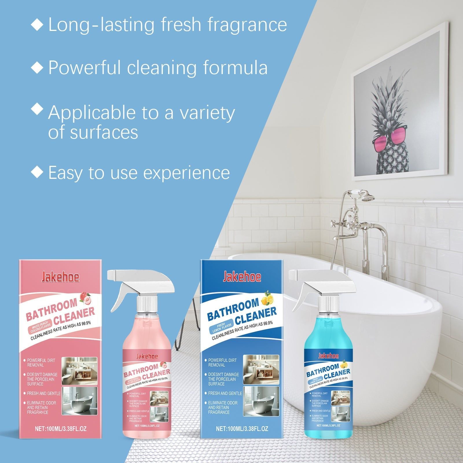 Bathroom Cleaner, Deep Stain Removal, Bacteria Inhibition, Fresh Peach Oolong Scent ,100ml