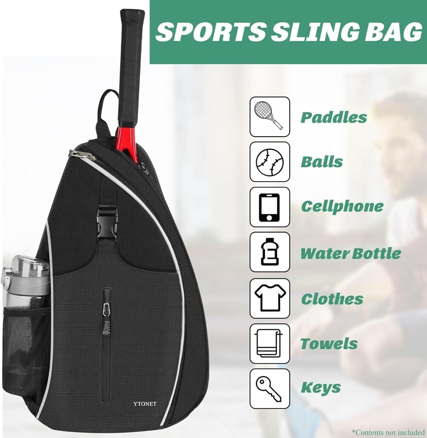 Tennis Sling Bag Water Resistant Tennis Crossbody Backpack for Men Women