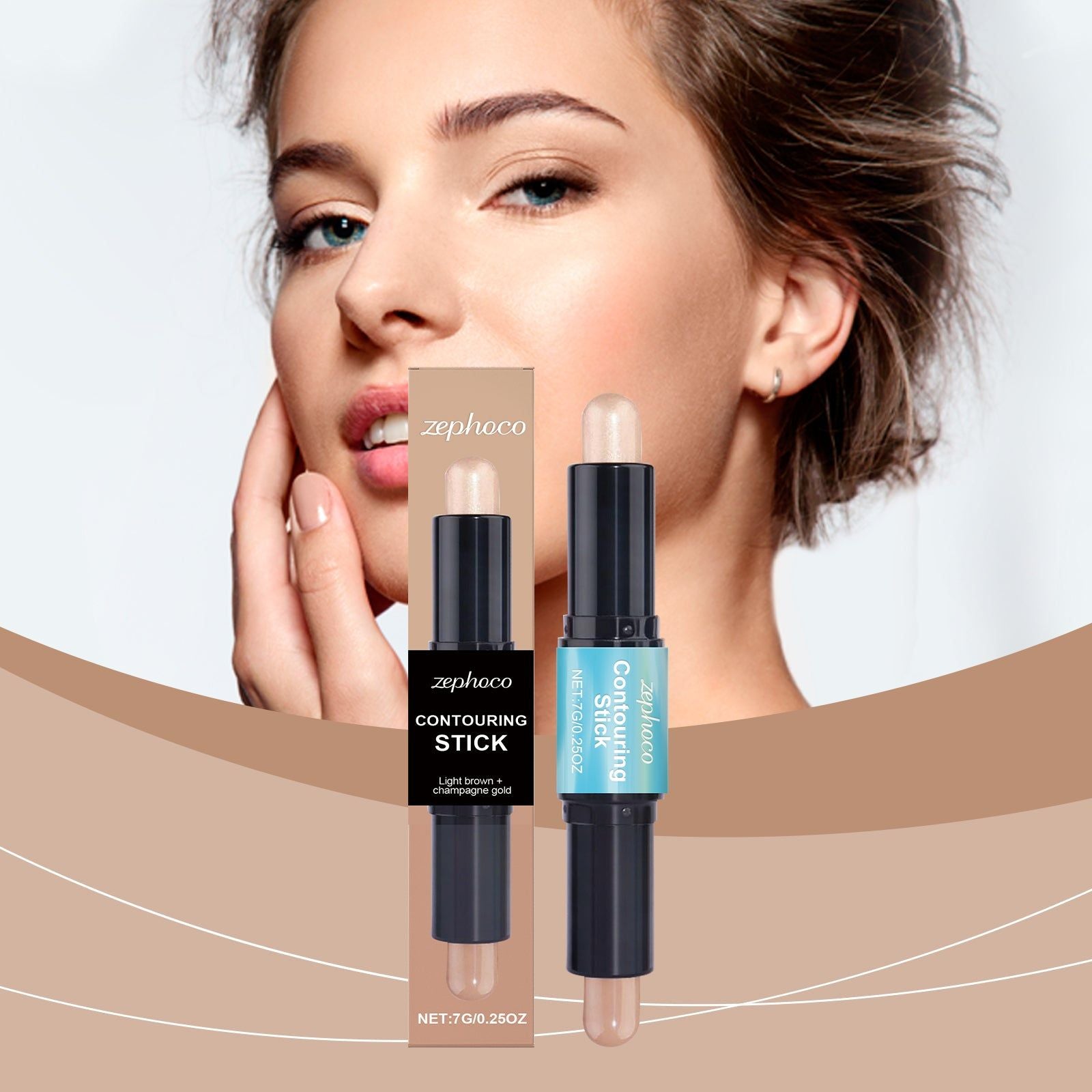 2-in-1 Face Makeup Contouring Stick, Long-Lasting Natural 3D Sculpting ,7g