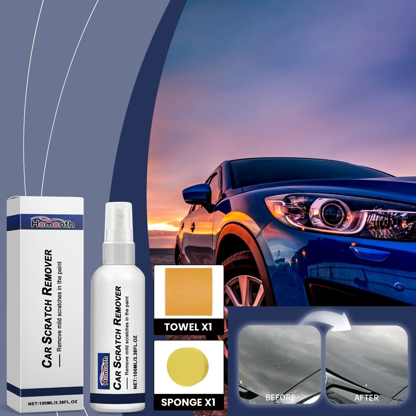 Car Scratch Repair Spray, Easy DIY Car Paint Touch Up, Safe and Effective Car Scratch Remover ,1set