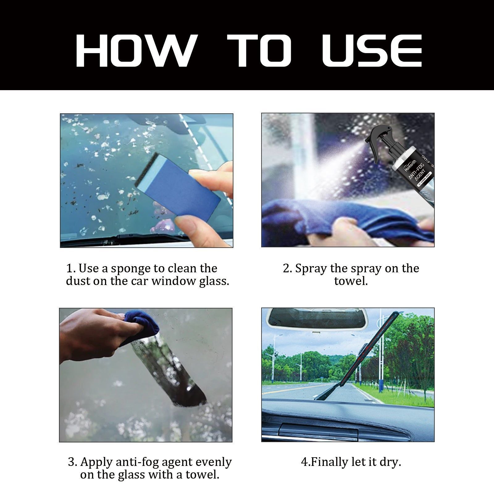 Anti-Fog Glass Cleaner, Rain Repellent, Hydrophobic Spray for Car, Mirror, Helmet ,1set