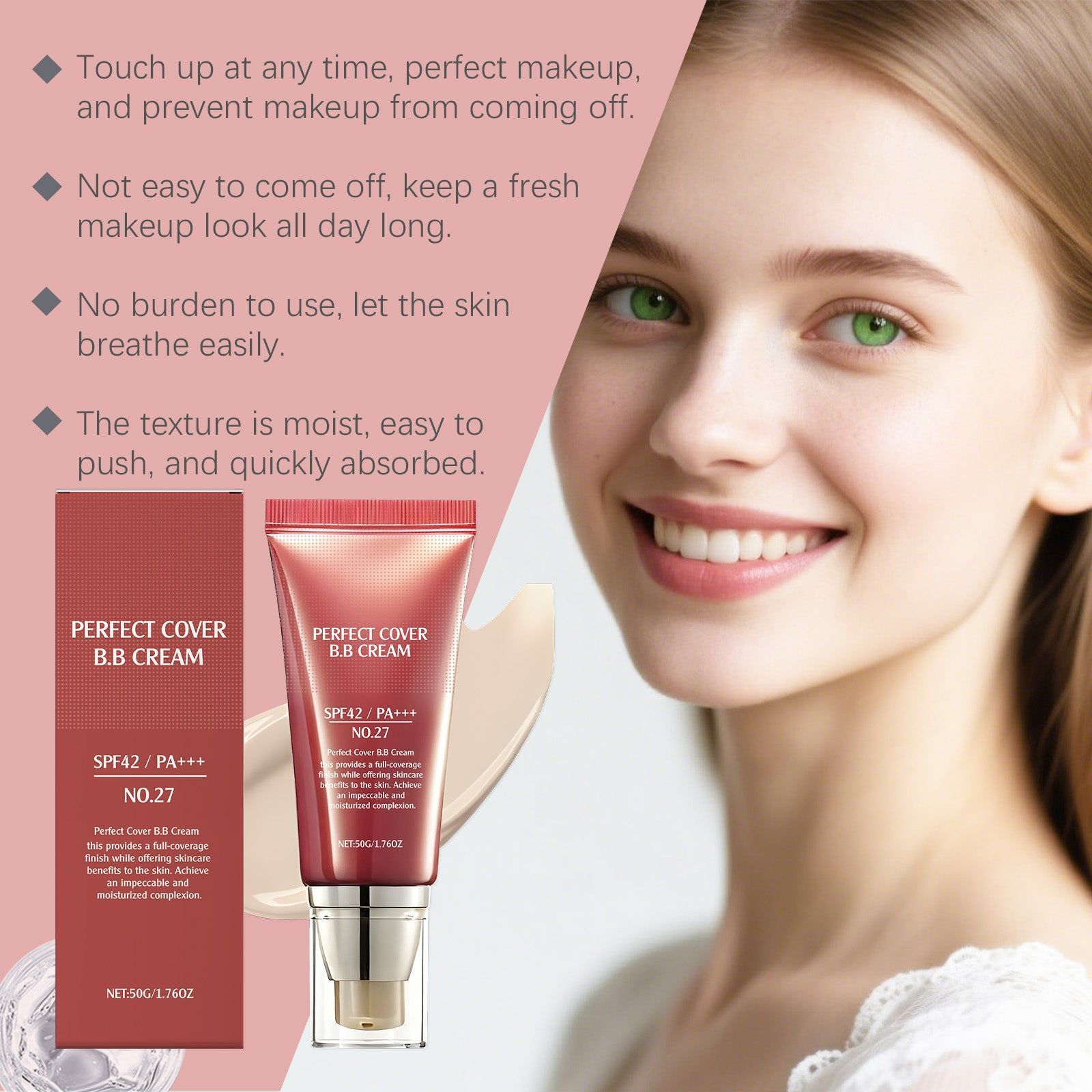 Brightening Concealer BB Cream for Flawless Skin, Hydrating, Long-lasting, UV Protection ,50g