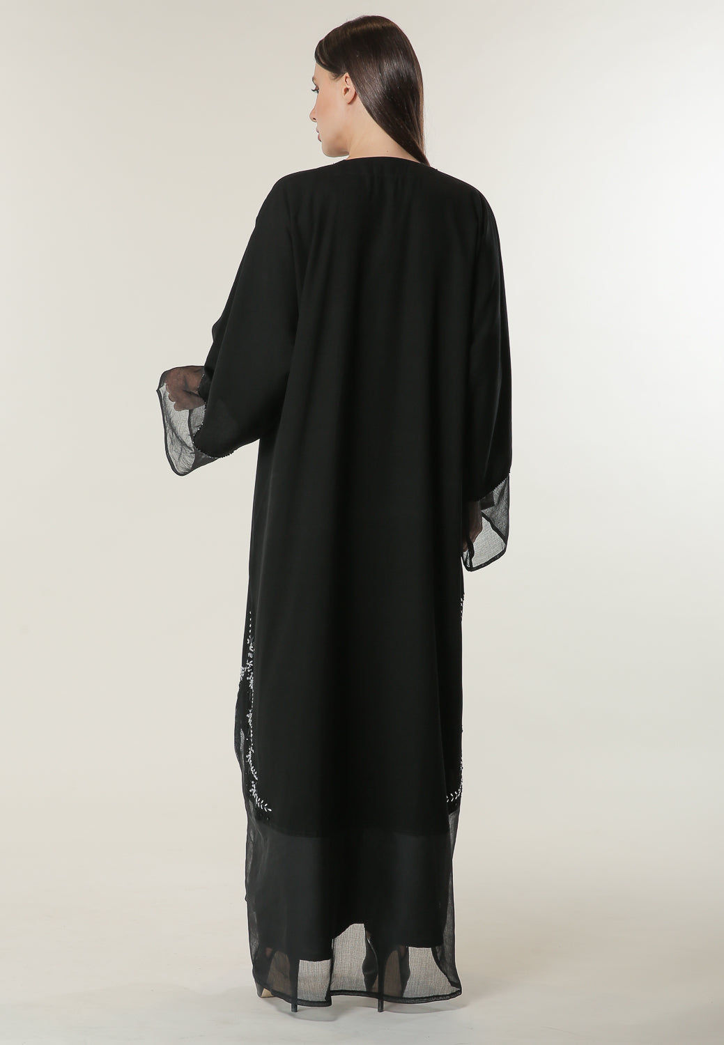 MOiSTREET Black Abaya with Hand Embroidered Motifs