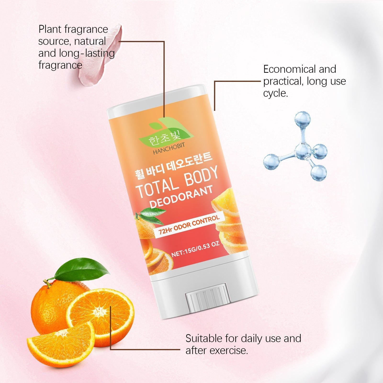 Body Care Stick, Long-Lasting Red Orange Fragrance, Summer Freshness, Odor Control ,15g