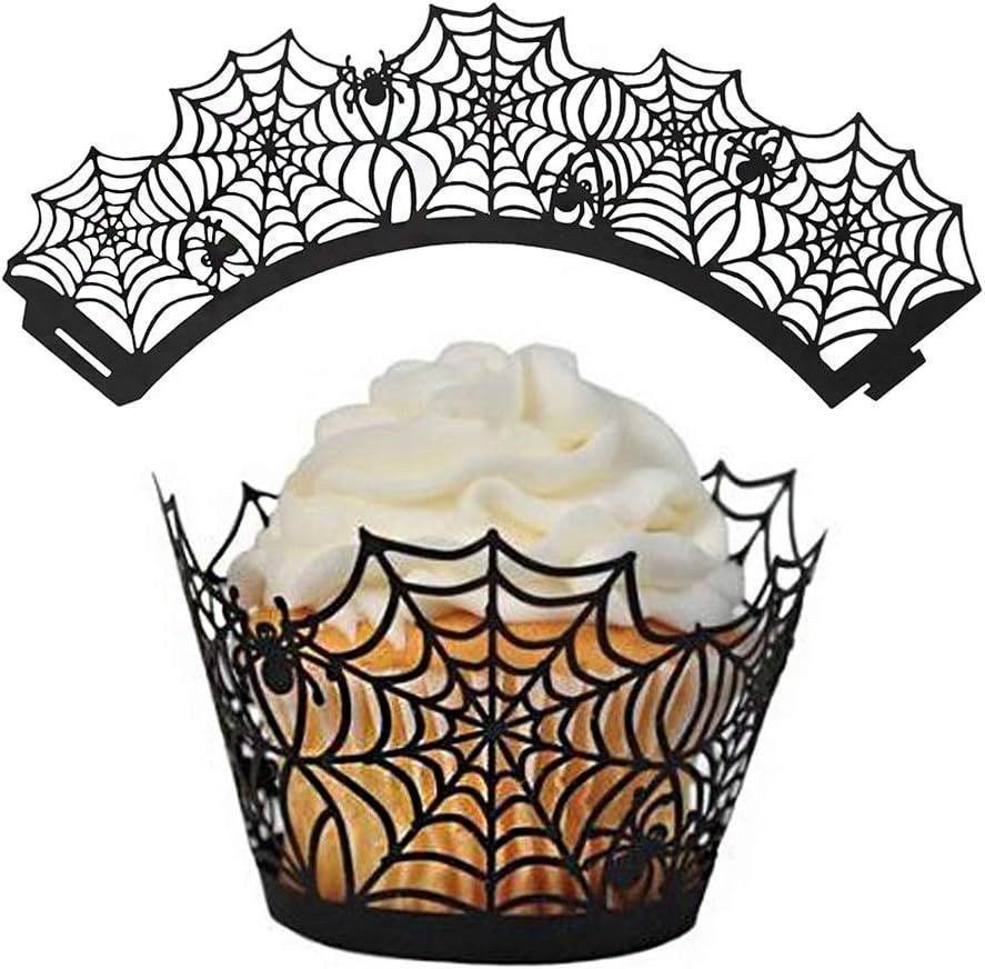 50pcs Spider Themed Cupcake Wrappers Halloween Spiderweb Dessert Bake Cake Paper