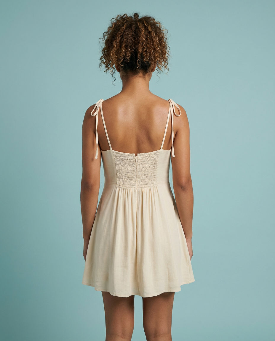 Urban Outfitters Cream Tie-Strap Square-Neck Babydoll Mini Dress
