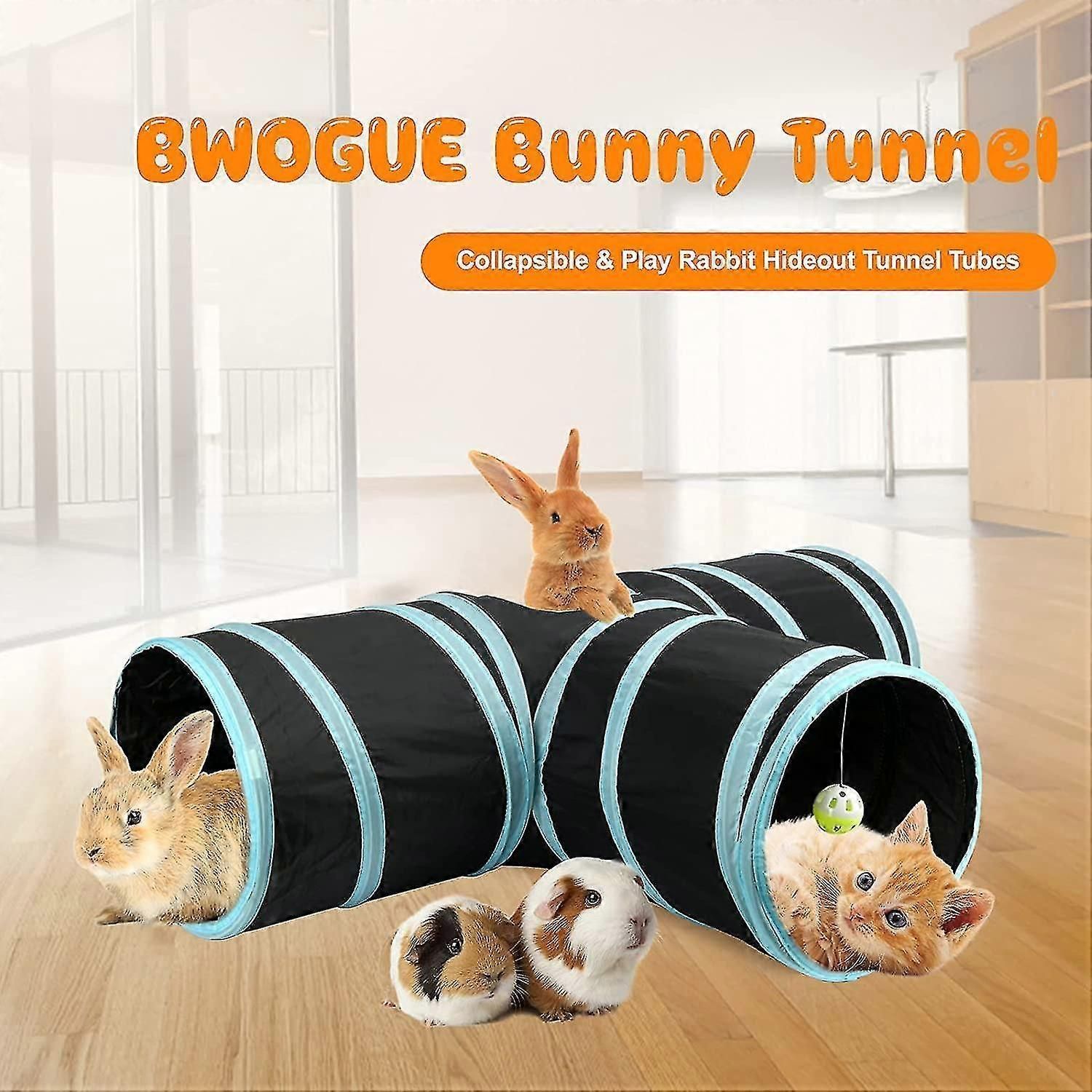 Bunny Tunnels Tubes Collapsible 3 Way Bunny Hideout Small Animal Activity Tunnel Toys For Dwarf Rabbits Bunny Guinea Pigs Kitty Blue -