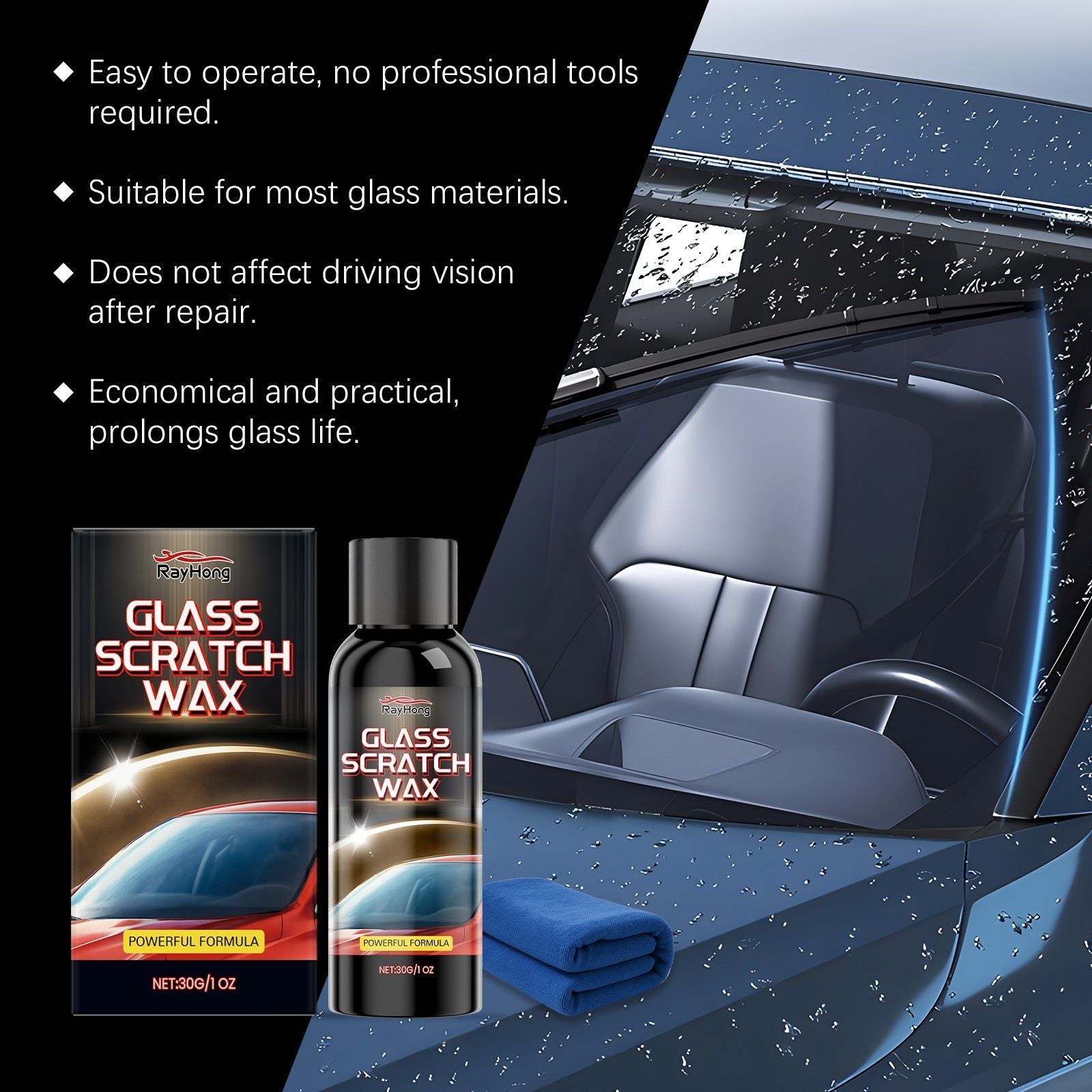 Car Window Scratch Care Agent, Remove Scratches, Improve Clarity, Long-Lasting Shine ,1 set