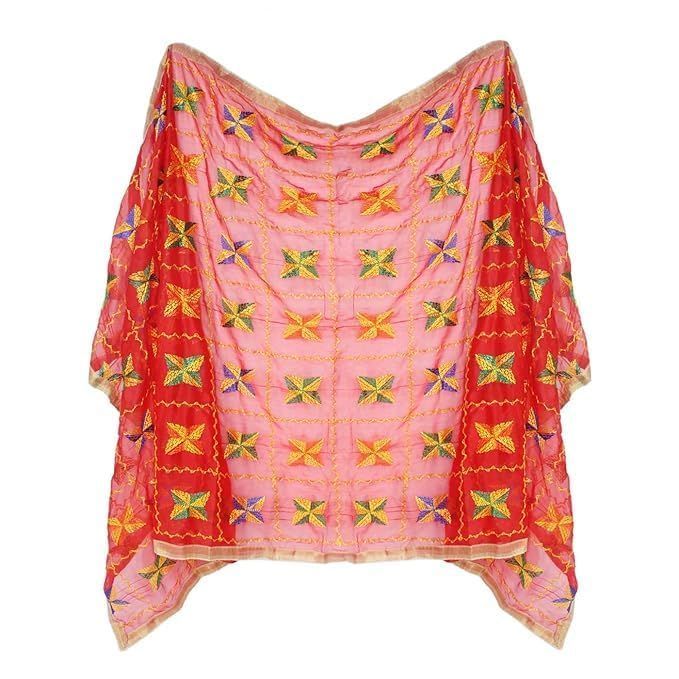 Women's Embroidered Phulkari Chiffon Dupatta for Bridal, Karwa Chauth and Family Functions| Gift for Family and Friends