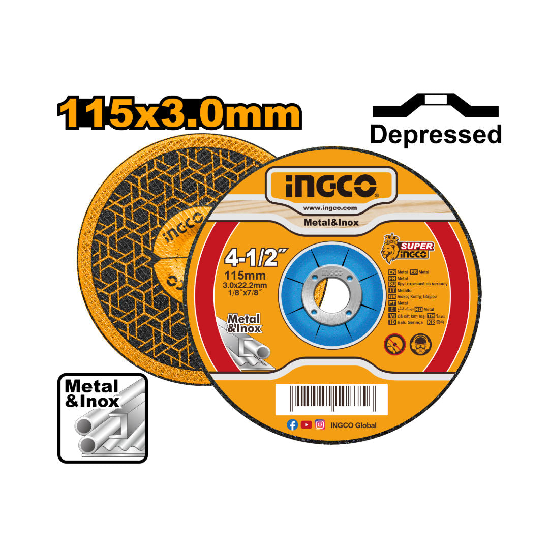 INGCO Abrasive Metal Cutting Disc, 115X3.0X22.2mm