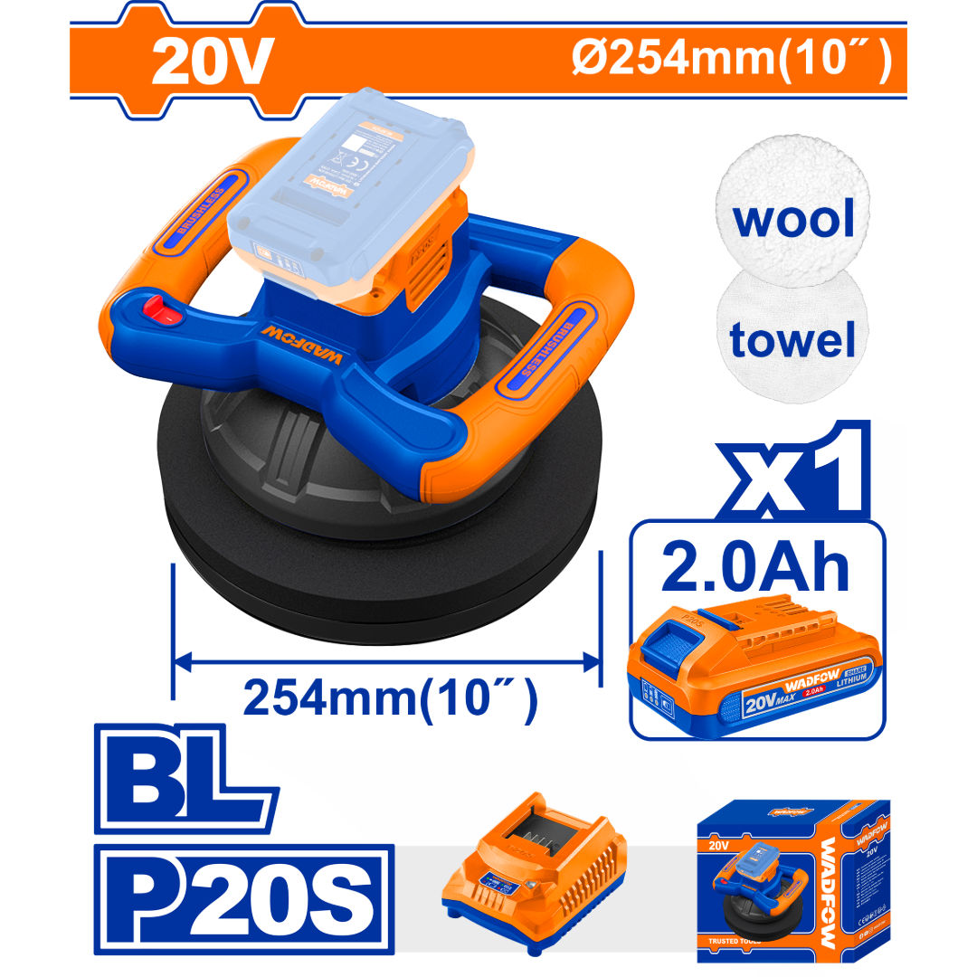 WADFOW Cordless Brushless Polisher Series, 20V Professional Polishing Tool