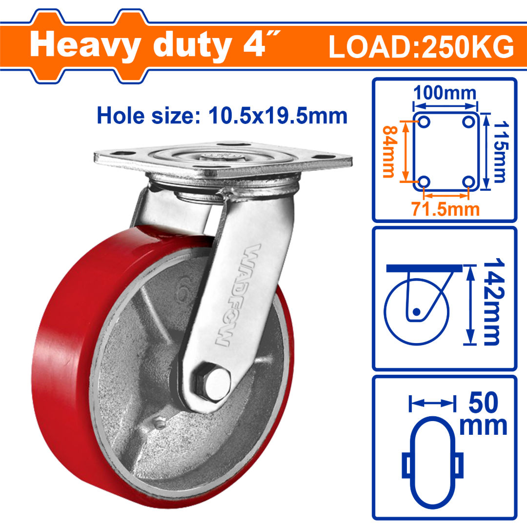 WADFOW Heavy-Duty Caster Wheel, Steel + PU Series