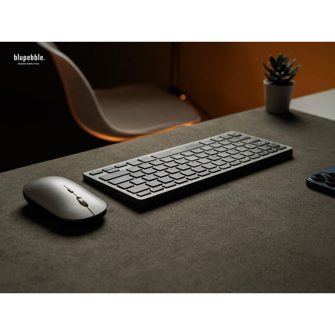 Blupebble Magic Pebble Combo, Wireless Keyboard & Mouse, Grey