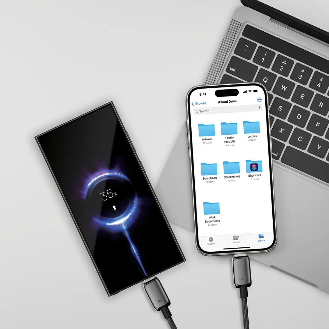 Powerology Zinco Series 2-In-1 Dual USB-C  ChargingCable, 1.2M, Dark Gray