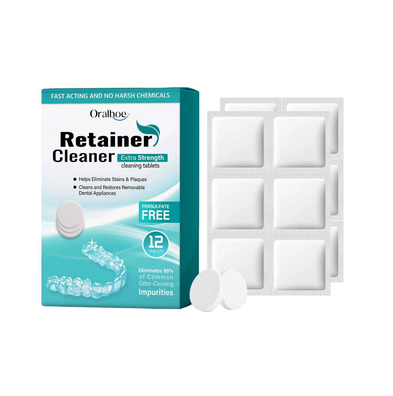 Denture Cleaning Tablets, Fresh Breath, Tartar & Stain Removal, Easy & Effective ,12tablets