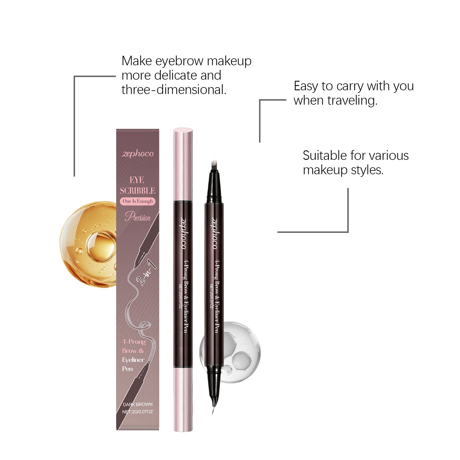 Long-lasting Liquid Eyebrow Pencil, 2-in-1 Smudge-Proof, Natural & Precise, Perfect for All Skin Types ,2g