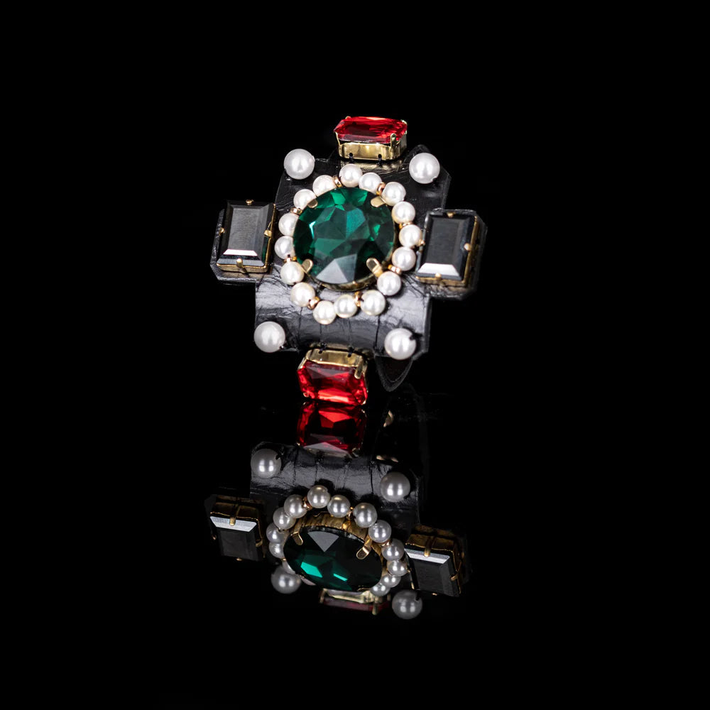 The Dark Imperial Crown Crystal Leather Cuff