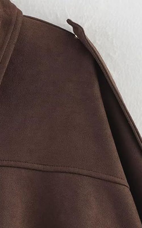 Faux Suede Jacket Women Oversized Long Sleeve Zip Up Epaulet Bomber Leather Jackets