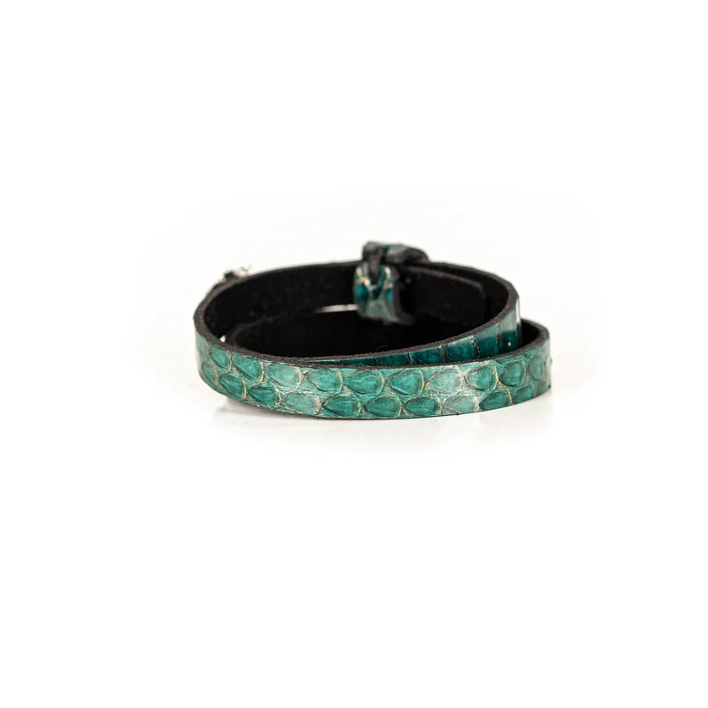 The Dark Turquoise Python Leather Bracelet with Crystal Panther Charm