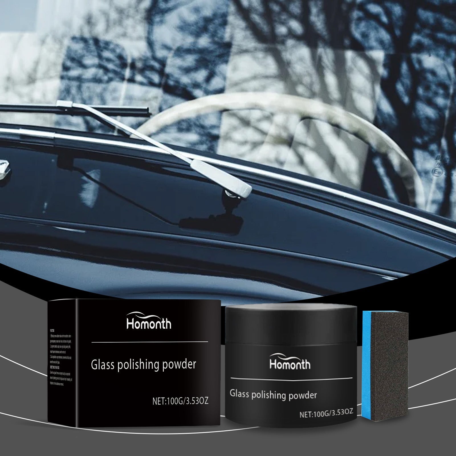 Car Glass Cleaning Powder, Eco-Friendly, Fast-Acting, Scratch Remover, Waterproof, Easy to Use ,1set