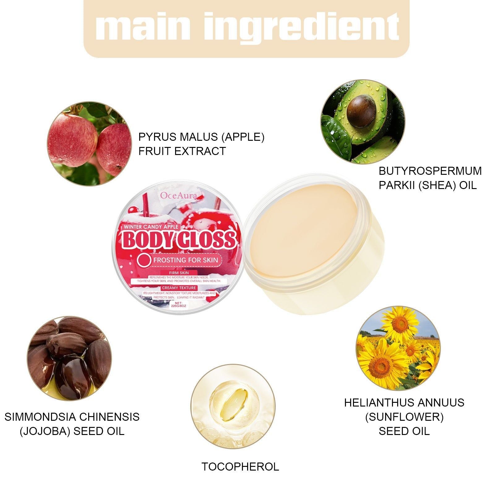 Body Gloss Frosting for Skin, Nourish and Moisturize, Brighten, Repair, Smooth ,226g
