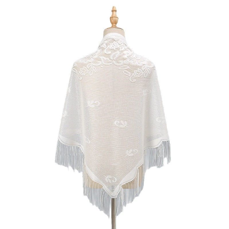 Black Lace Tassel Shawl Wrap for Women Wedding Evening