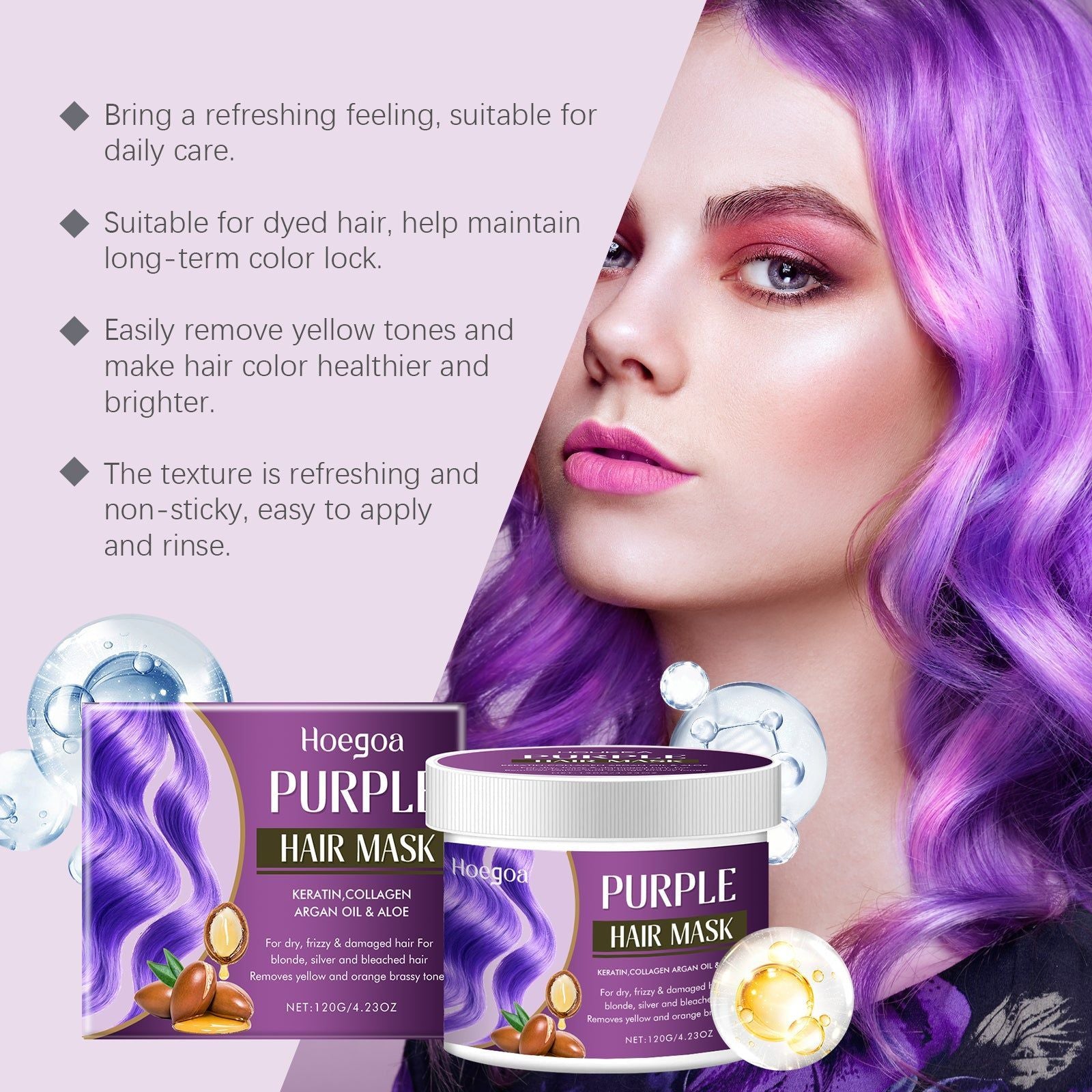 Brightening Hair Mask for Color Care, Moisturizing, Shinier, Long-lasting Cool Tones ,120g