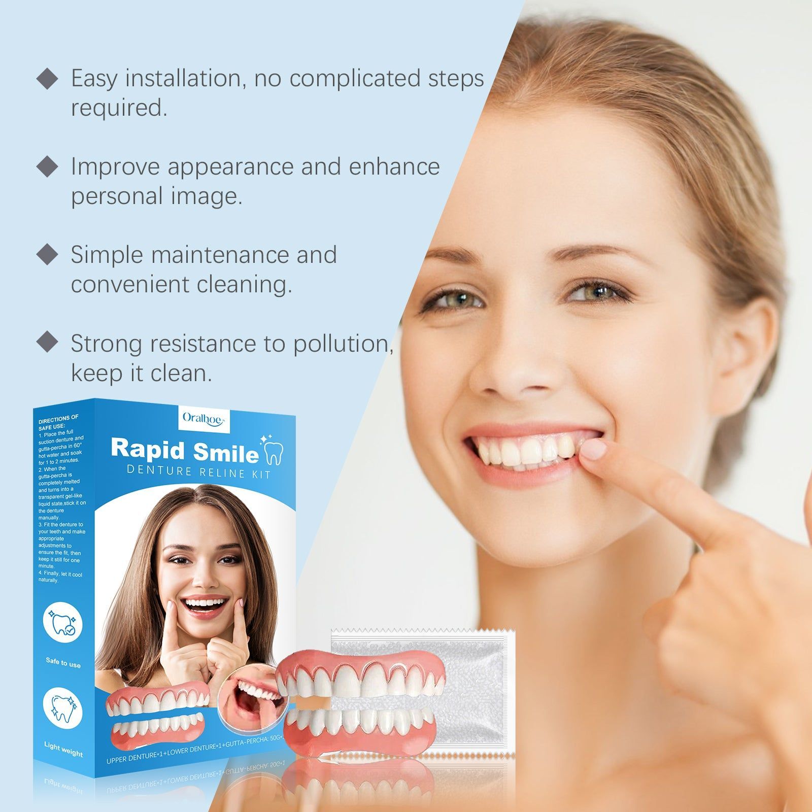 Enhanced Modified Denture Set, Comfortable Natural Smile, Easy to Use, Quick Fix ,1set