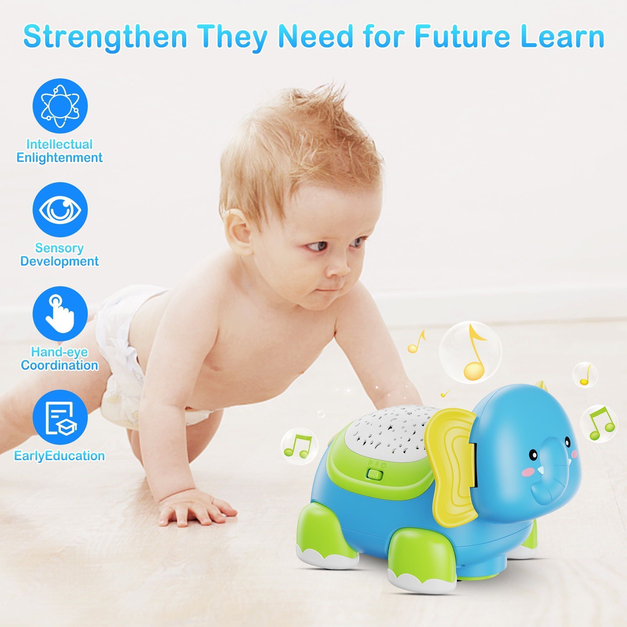 Baby Crawling Toys Musical Fidget Toddler Toys with Light Projector for 6 To 12 Months Infant