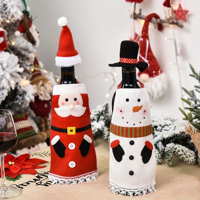 2pcs Santa Wine Bottle Cover Santa Claus Bottles Dust Apron WIth Hat Christmas Decoration