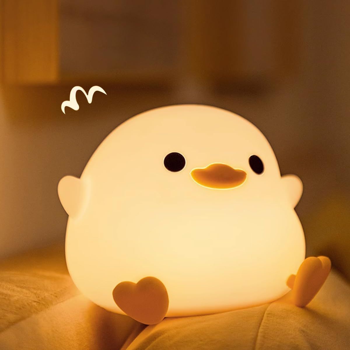 Cartoon Duck Night Light Silicone Dimmable Rechargeable Bedside Lamp Home Decor