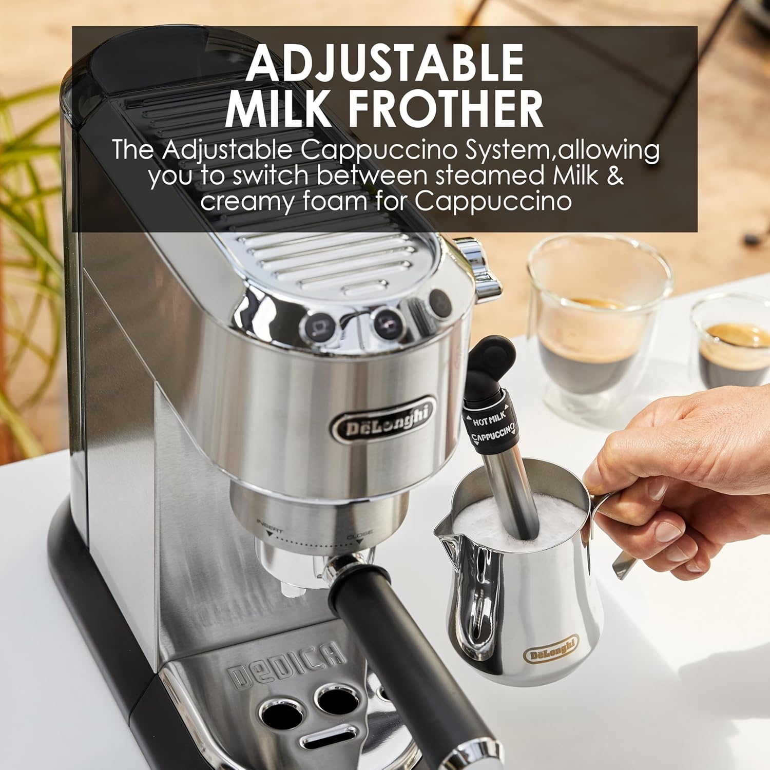 De'Longhi Dedica Style Pump Espresso Machine, 15-Bar Pressure, Milk Frother, Silver