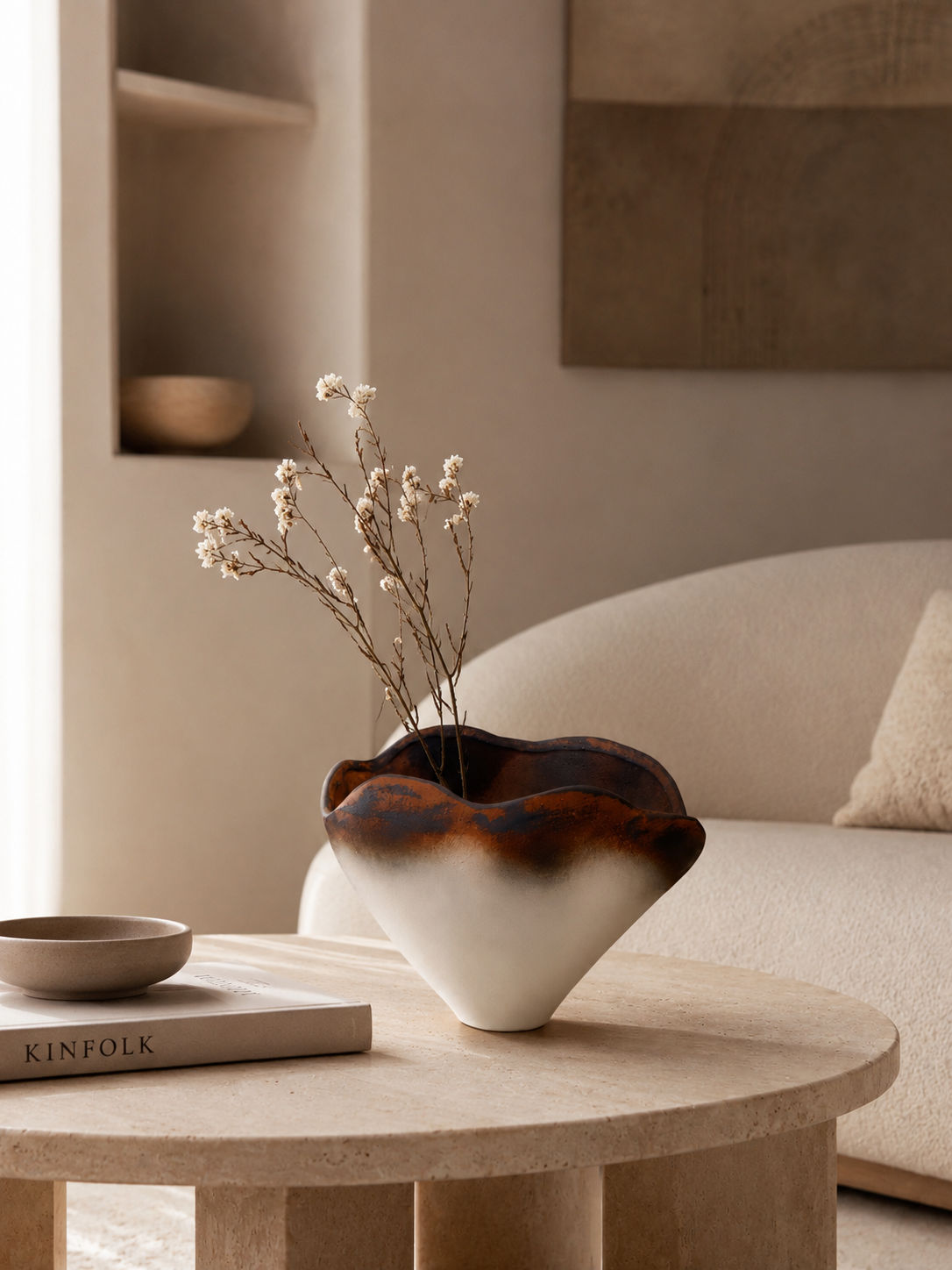 Tati deco Vase white brown metal